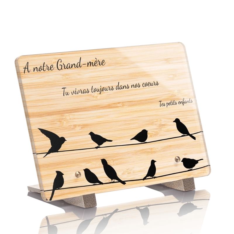 Plaque Funéraire Bois Bamboo Oiseaux