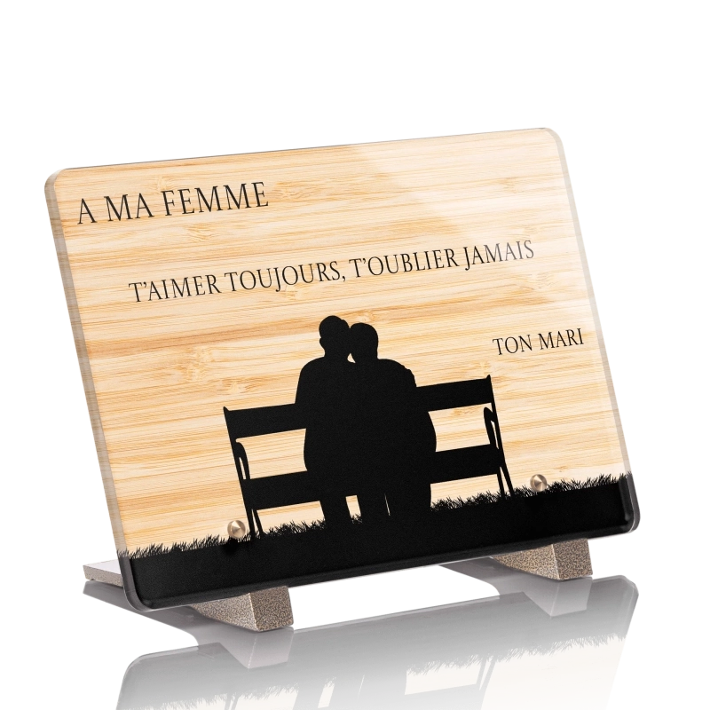 Plaque Funéraire Bois Bamboo Couple Banc