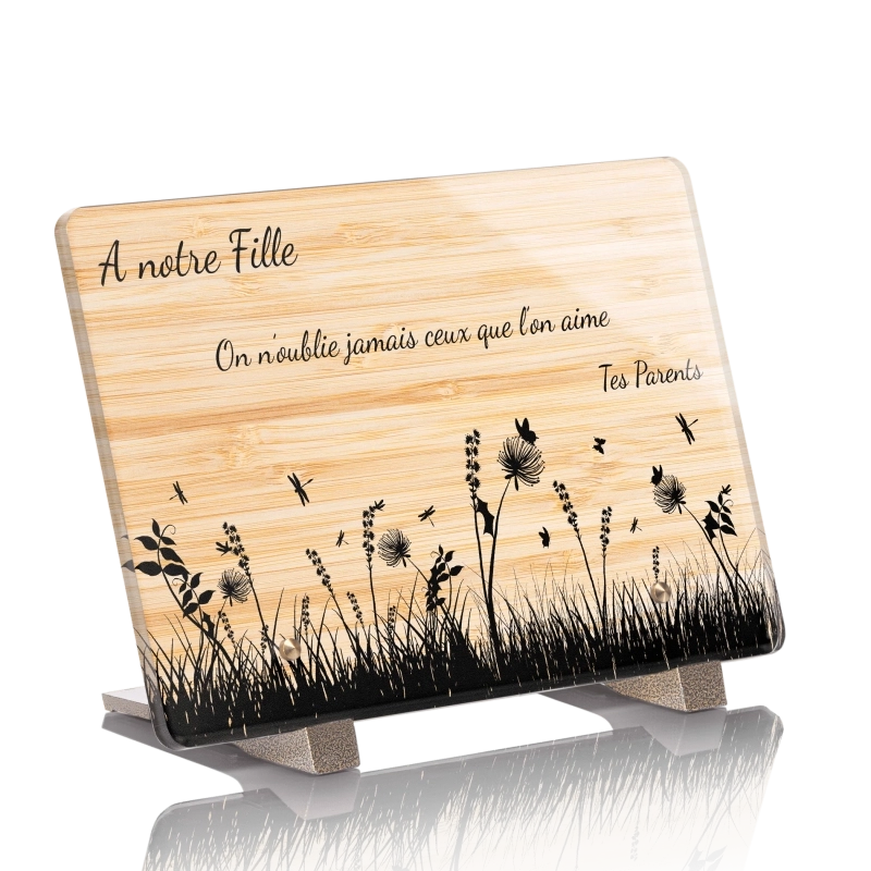 Plaque Funéraire Bois Bamboo Champ