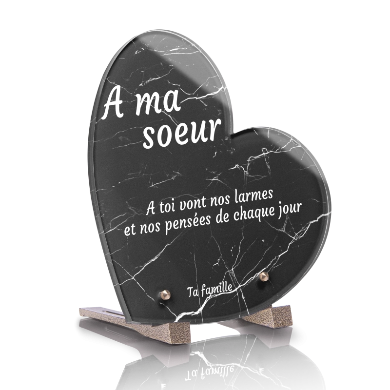 Plaque Funéraire Coeur Effet Marbre noir