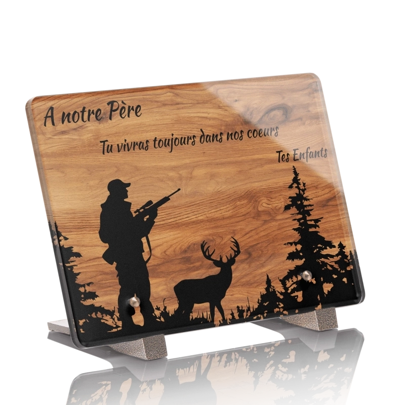 Plaque Funéraire Bois Chêne Chasse