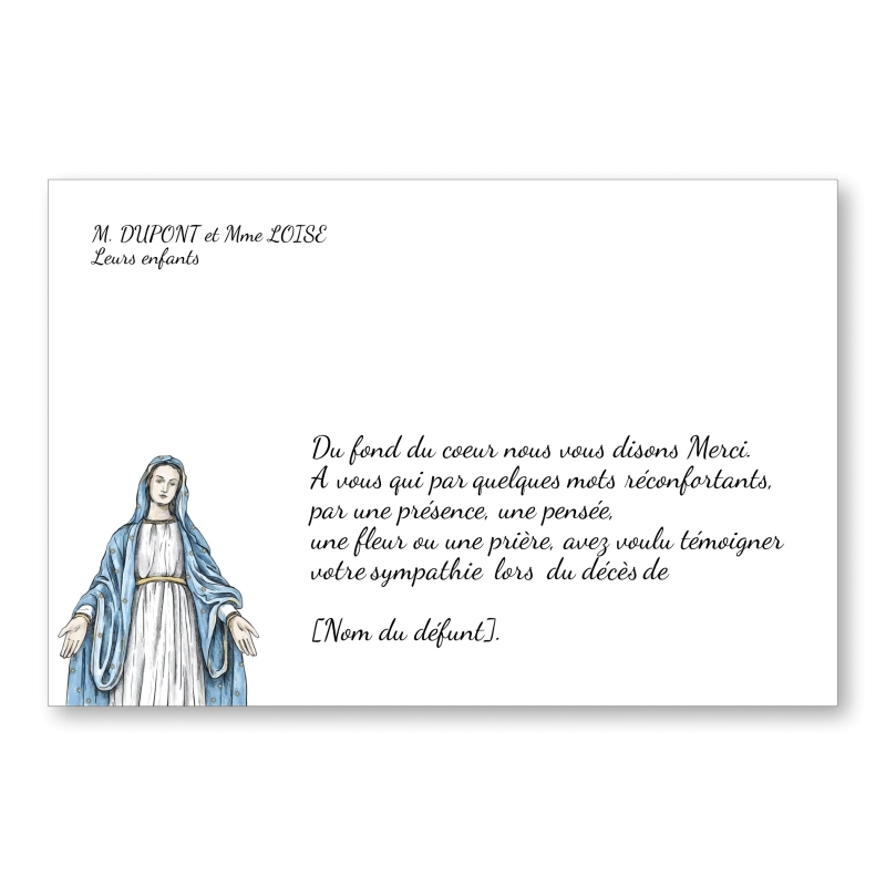 Carte de Remerciement Décès Vierge Marie
