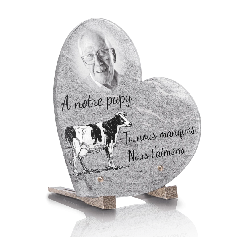 Plaque pour Tombe Coeur Vache Monochrome