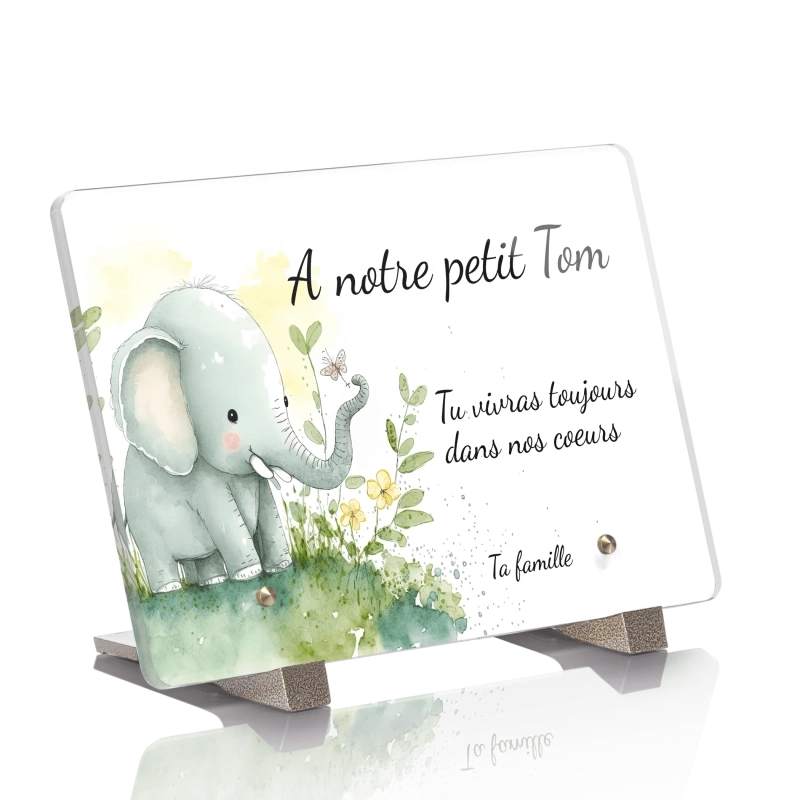 Plaque Funéraire Enfant Éléphant Aquarelle