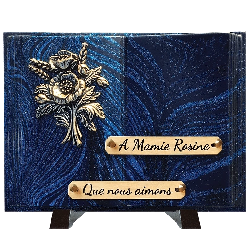 Plaque Funéraire Tournesols Pailleté bleu en Granit Acrylate