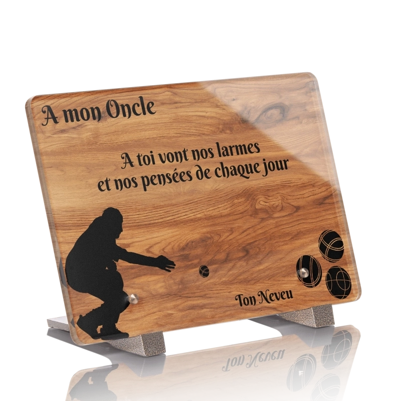 Plaque Funéraire Bois Chêne Pétanque