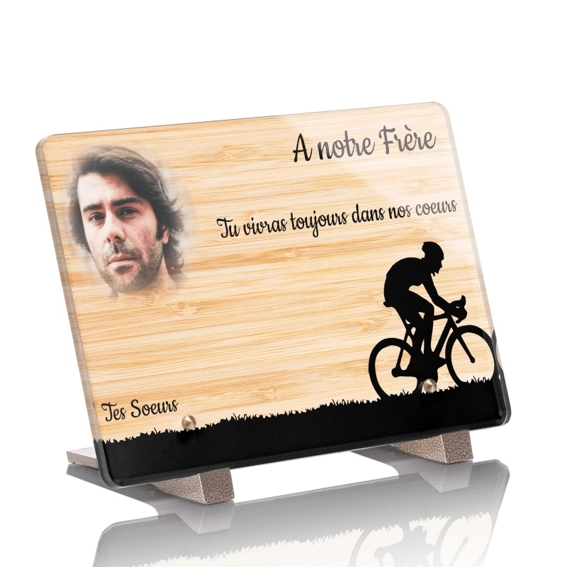 Plaque Funéraire Bois Bamboo Vélo