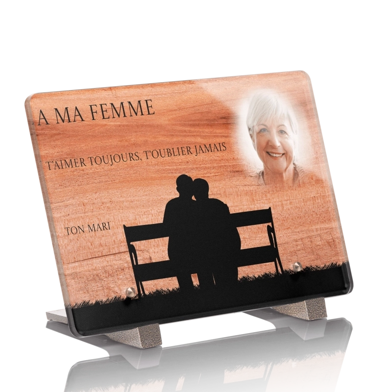 Plaque Funéraire Bois Poirier Couple Banc