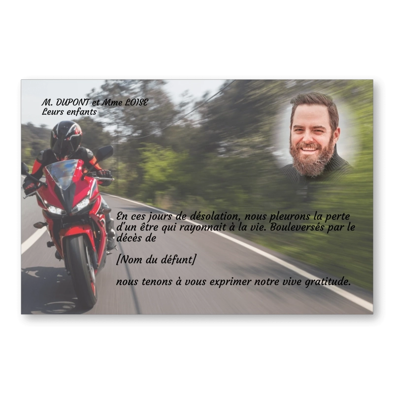 Carte de Remerciement Décès Moto 2