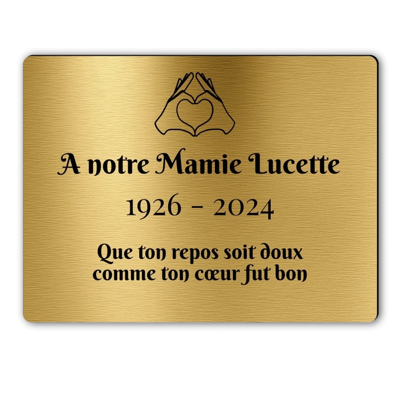 Plaque Funéraire Rectangle Gravée Coeur Mains