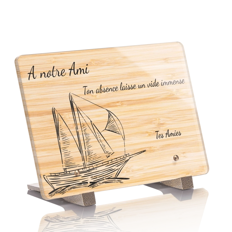 Plaque Funéraire Bois Bamboo Bateau