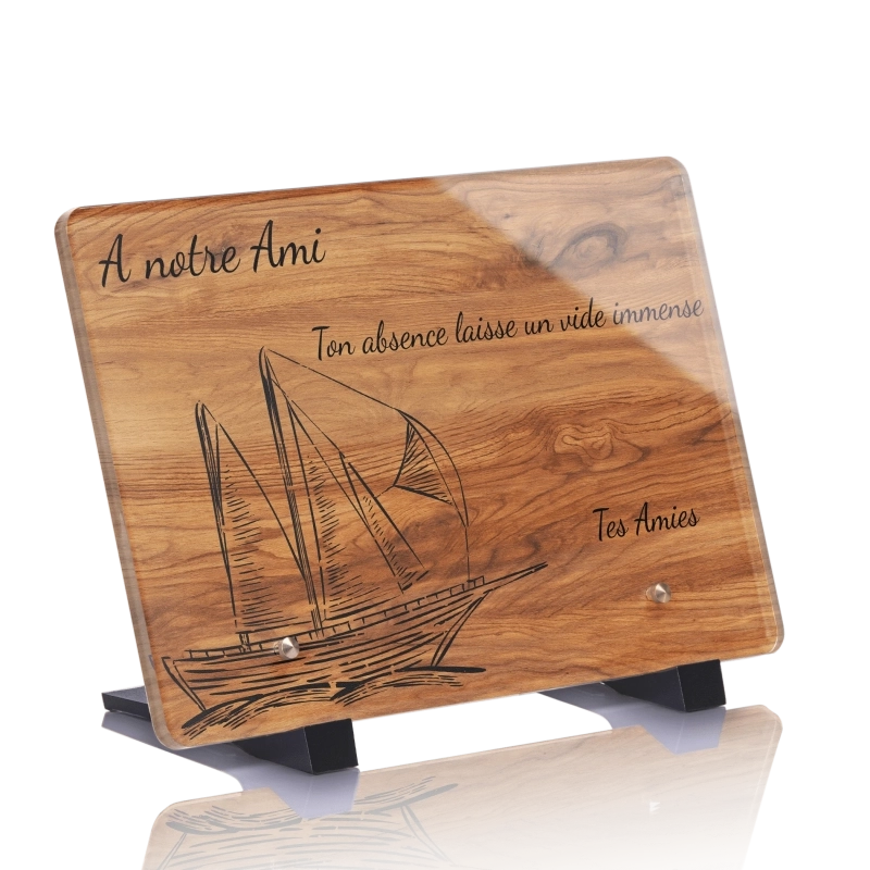 Plaque Funéraire Bois Chêne Bateau