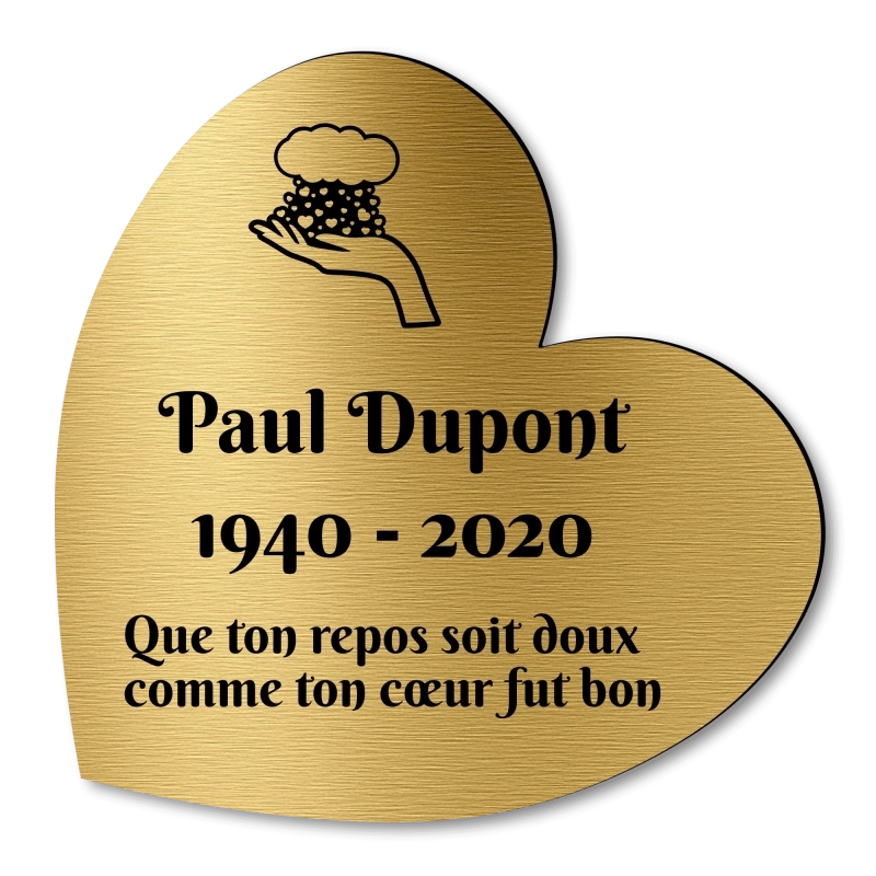 Plaque Funéraire Coeur Gravée Nuage Coeur Main