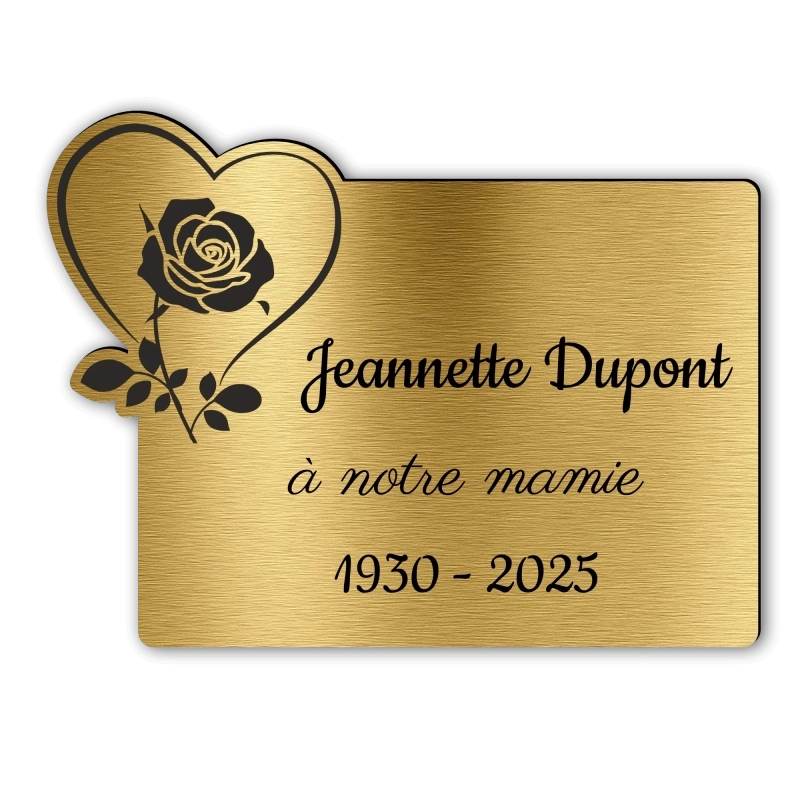 Plaque Funéraire Gravée Forme Coeur Rose