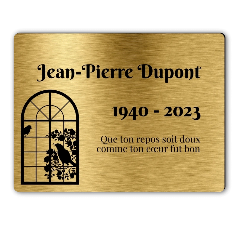 Plaque Funéraire Rectangle Gravée Fenêtre et oiseau