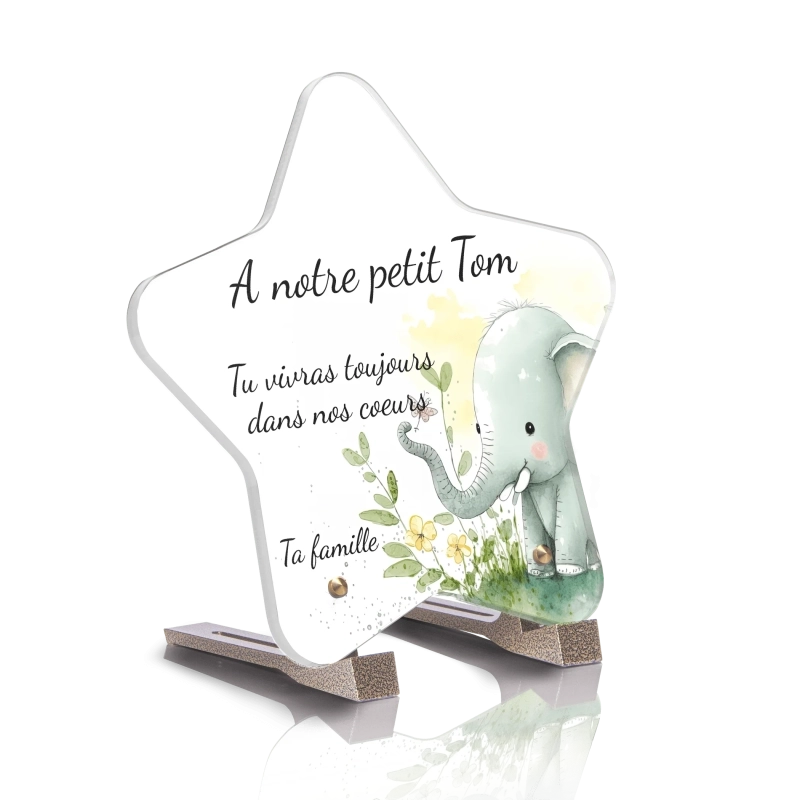 Plaque Funéraire Etoile Enfant Éléphant Aquarelle