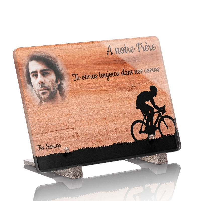 Plaque Funéraire Bois Poirier Vélo