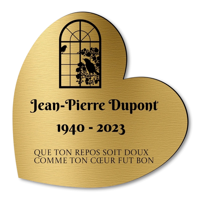 Plaque Funéraire Coeur Gravée Fenêtre et oiseau