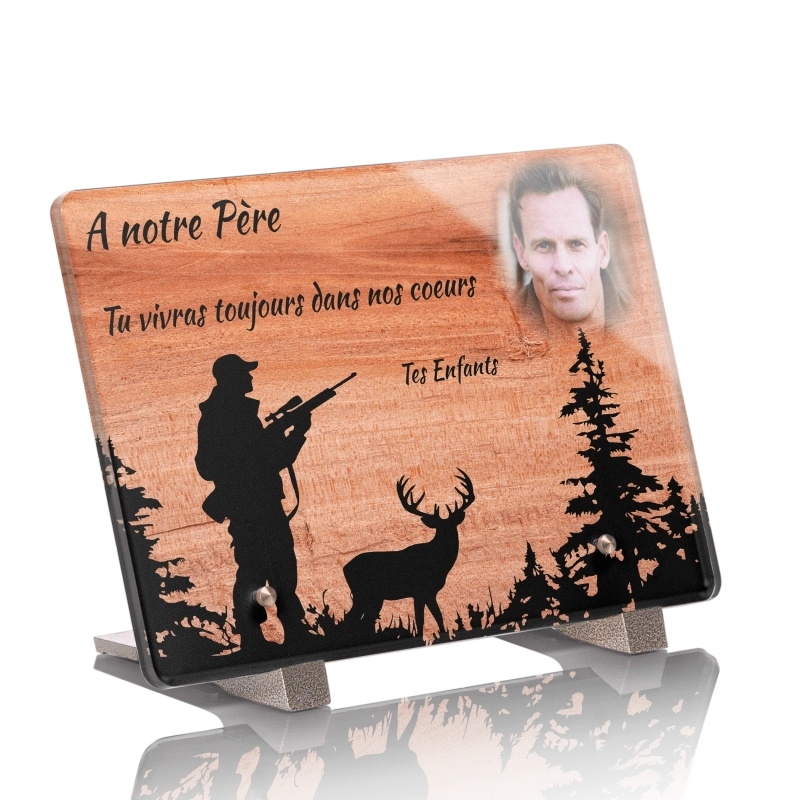 Plaque Funéraire Bois Poirier Chasse