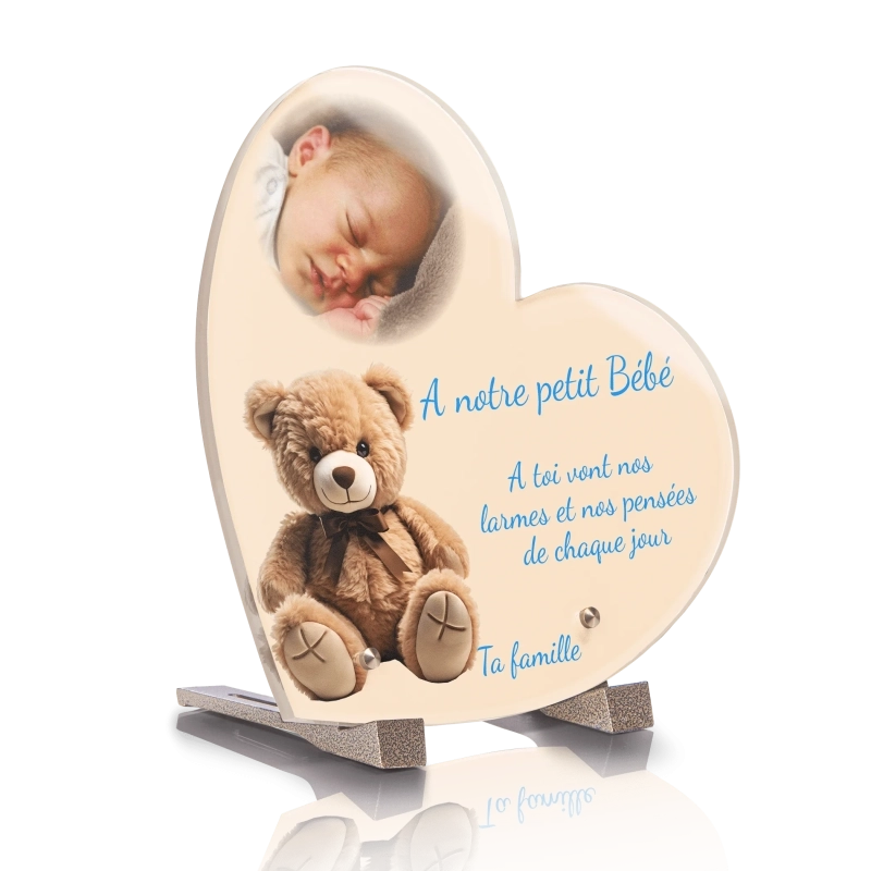 Plaque Funéraire Coeur Enfant Ourson Peluche