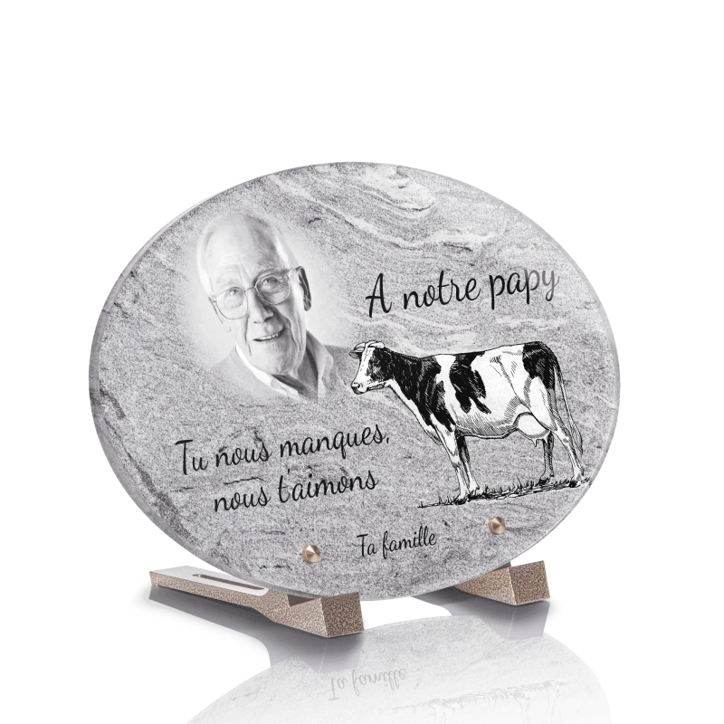 Plaque pour Tombe Ovale Vache Monochrome