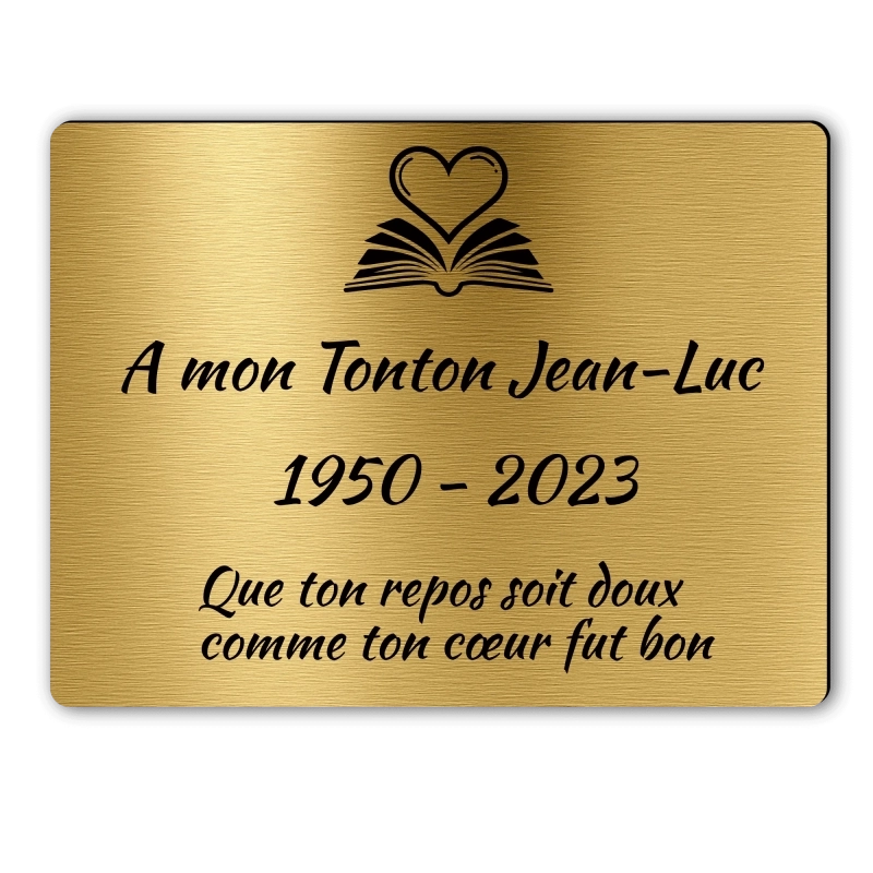 Plaque Funéraire Rectangle Gravée Coeur Livre