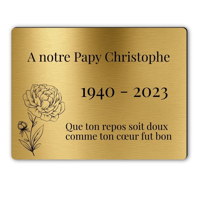 Plaque Funéraire Rectangle Gravée Pivoine