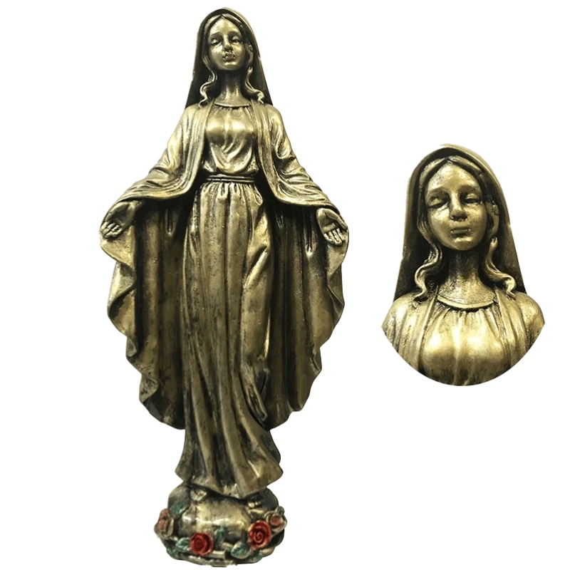 Ornement Funéraire Vierge Marie 27 cm en Bronze Composite
