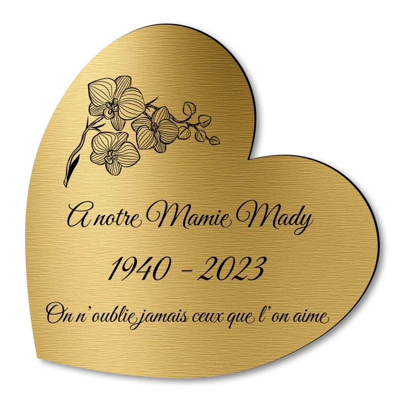 Plaque Funéraire Coeur Gravée Orchidée