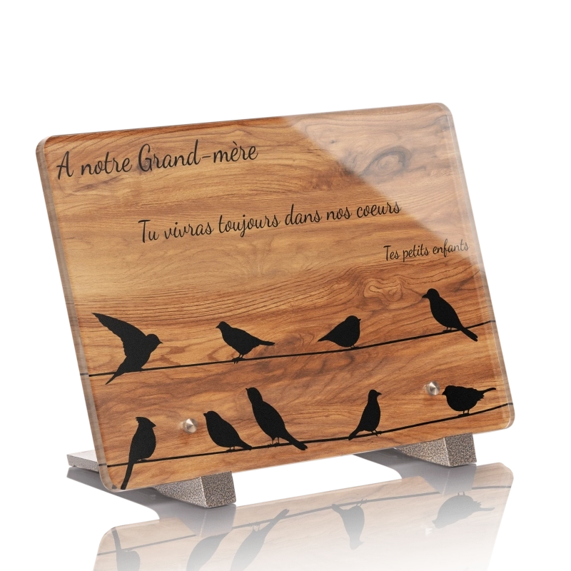 Plaque Funéraire Bois Chêne Oiseaux