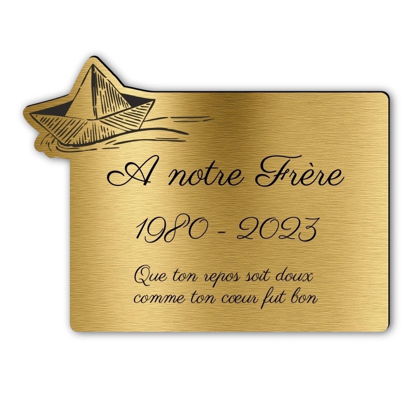 Plaque Funéraire Gravée Forme Bateau