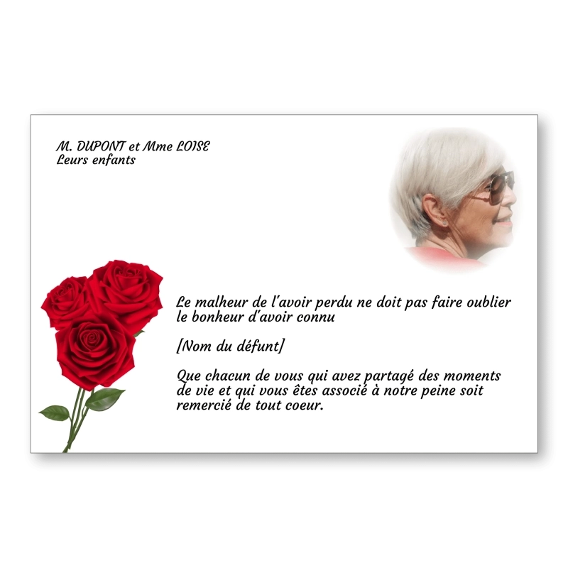 Carte de Remerciement Décès Sobre Fleur Rose