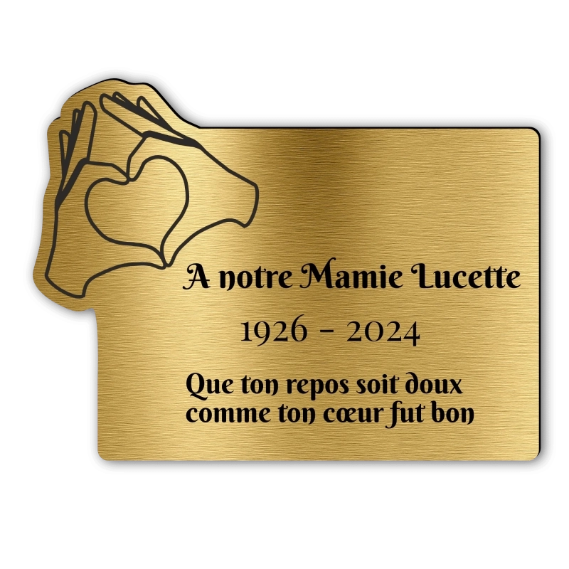 Plaque Funéraire Gravée Forme Coeur mains