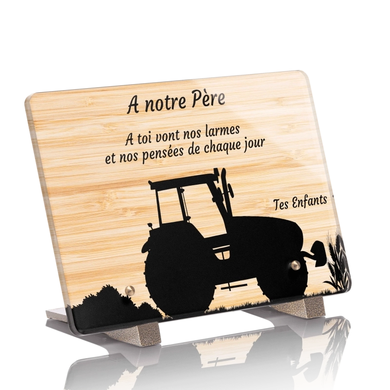 Plaque Funéraire Bois Bamboo Tracteur