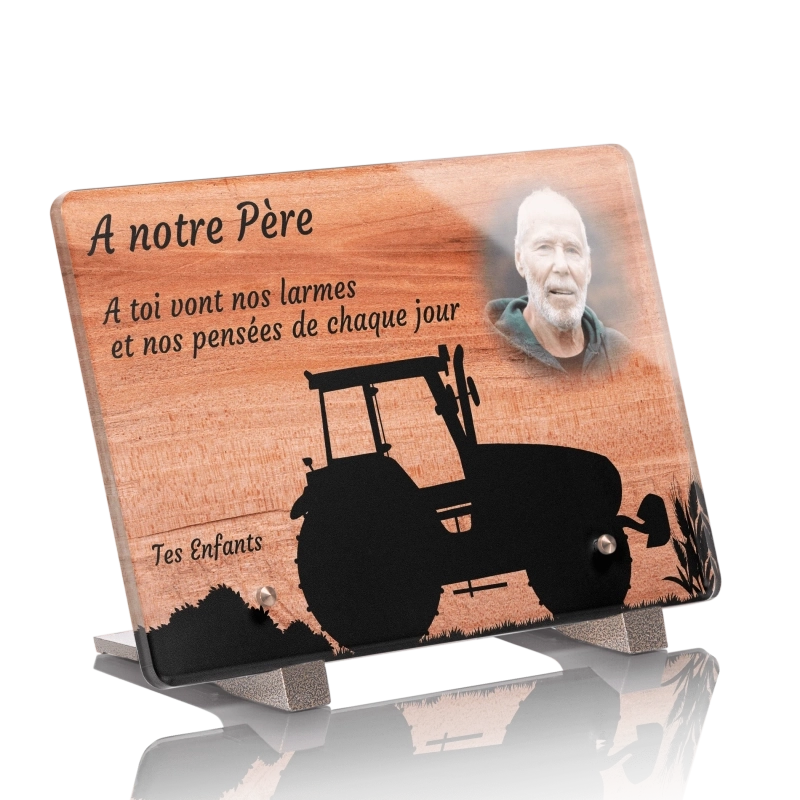 Plaque Funéraire Bois Poirier Tracteur