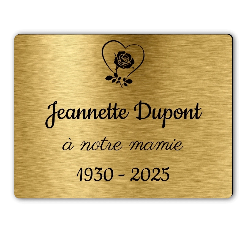 Plaque Funéraire Rectangle Gravée Coeur Rose