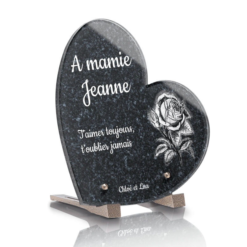 Plaque Funéraire Coeur Rose Monochrome
