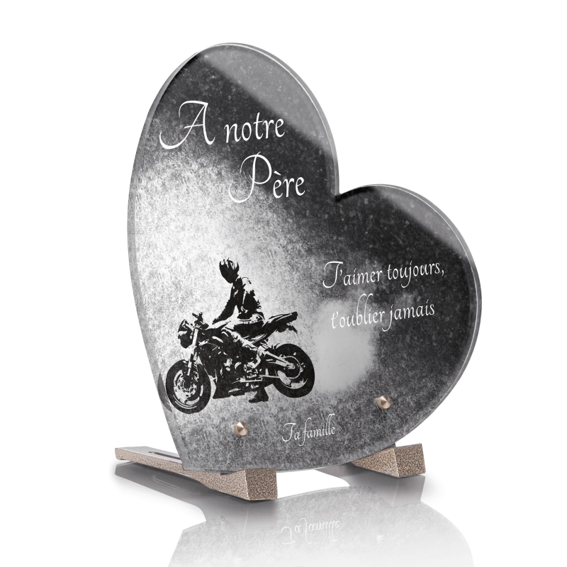 Plaque Funéraire Coeur Moto Monochrome