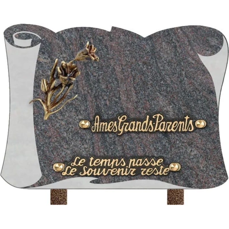 Plaque funéraire granit Livre Fleurs 25x18cm (moyen)