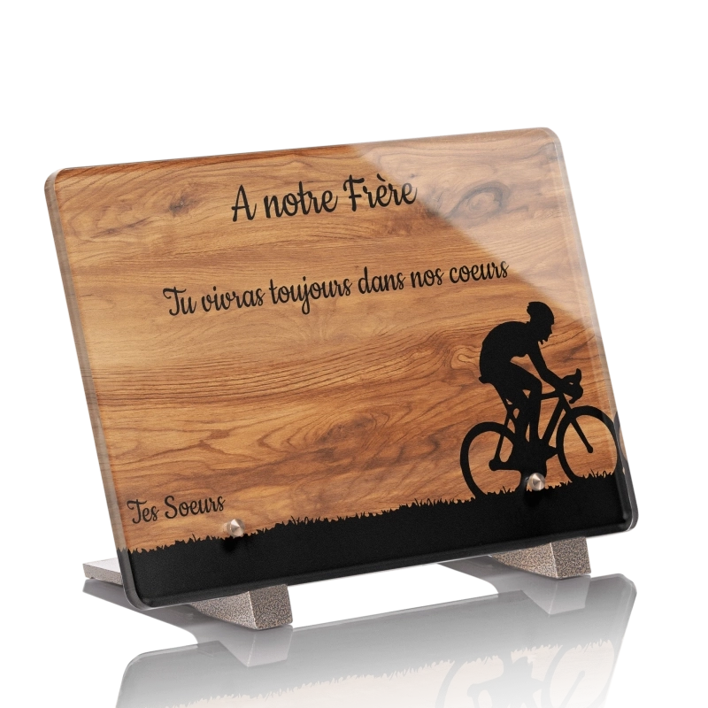 Plaque Funéraire Bois Chêne Vélo