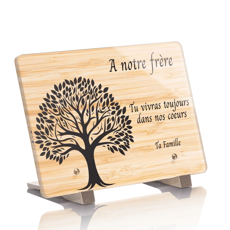 Plaque Funéraire Bois Bamboo Arbre