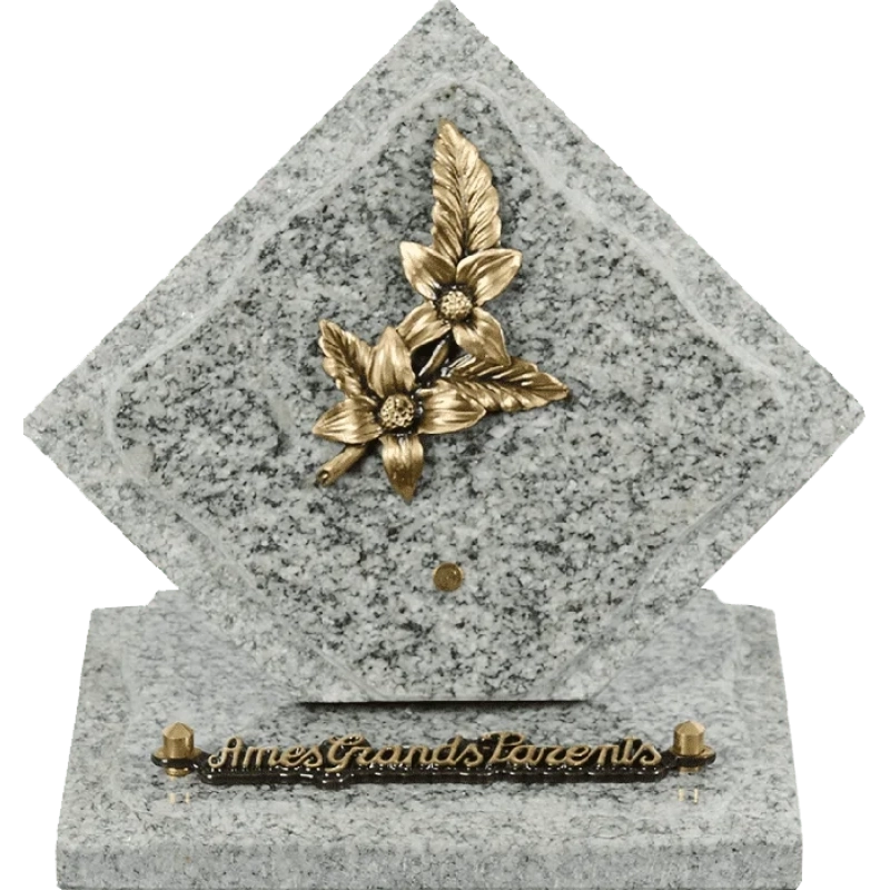 Plaque funéraire granit Losange Fleurs 15x15 cm (petit)